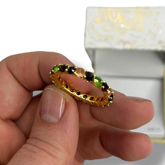 NEW Charter Club Gold Plate Multicolor Crystal Ring Size 11 Green Red Band - Picture 4 of 10